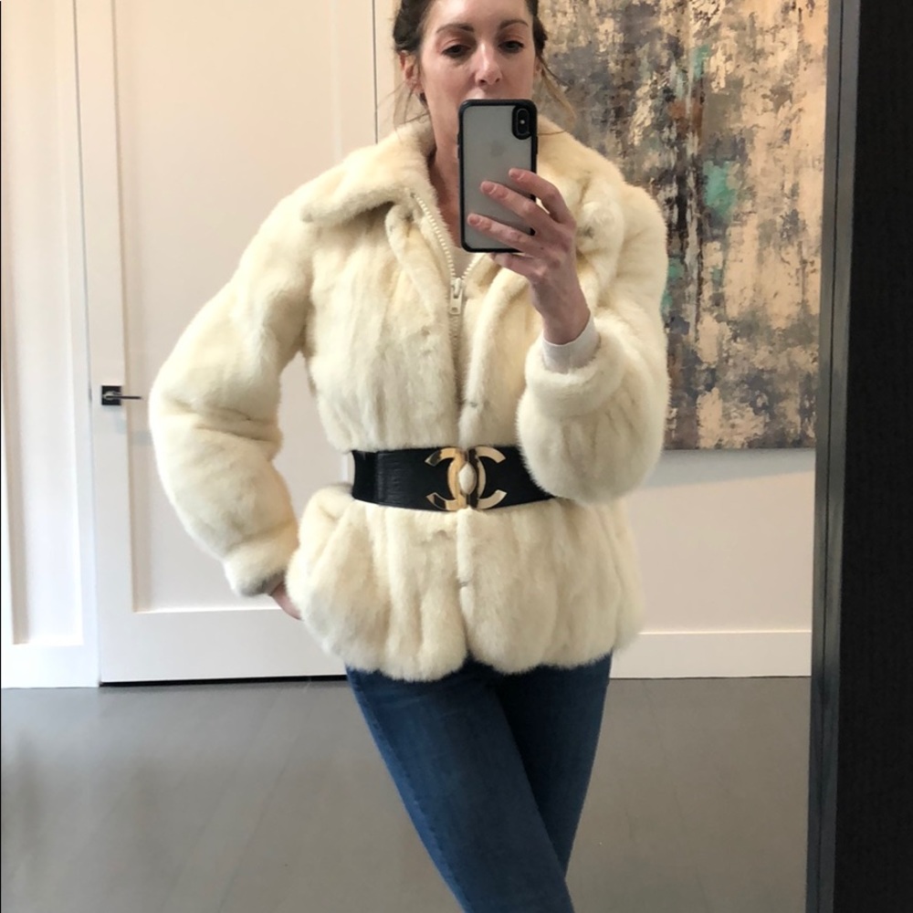 Ivory real mink jacket coat from paris